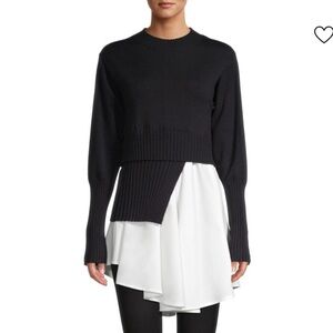 Avantlook spliced crew neck Black and White Layered Sweater